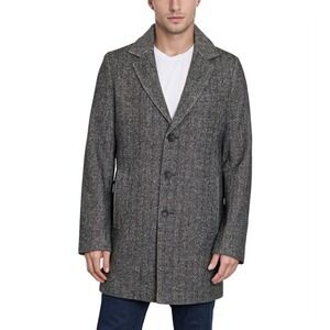 Sean John Herringbone Wool Blend Overcoat Mens Large Black/White Topcoat New